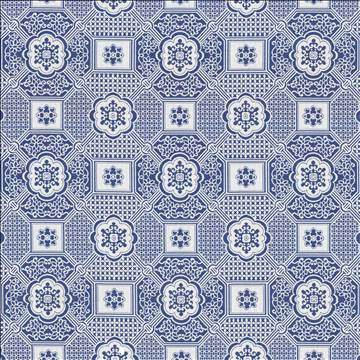 Palatial Maze Blue Jay by Kasmir Fabric 5115 56% Polyester 41% Rayon 3% Flax USA 15,000 Wyzenbeek Double Rubs H: 13 inches, V: 12 2/8 inches 54 - 55 - Fabric Carolina - Kasmir