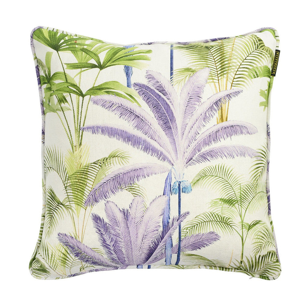 PALMERAS / FROST GREY Linen Cushion (LC40021) by Mind The Gap | LC40021 | TROPICAL MOOD | 20 x 20 in | Green, Grey, Purple | Fabric Carolina | https://www.fabriccarolina.com/