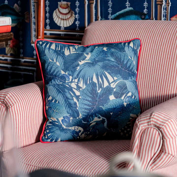 PARADEISOS Cushion (LC40113) by Mind The Gap | LC40113 | SUNDANCE VILLA | 20 x 20 in | Indigo, Taupe | Fabric Carolina | https://www.fabriccarolina.com/