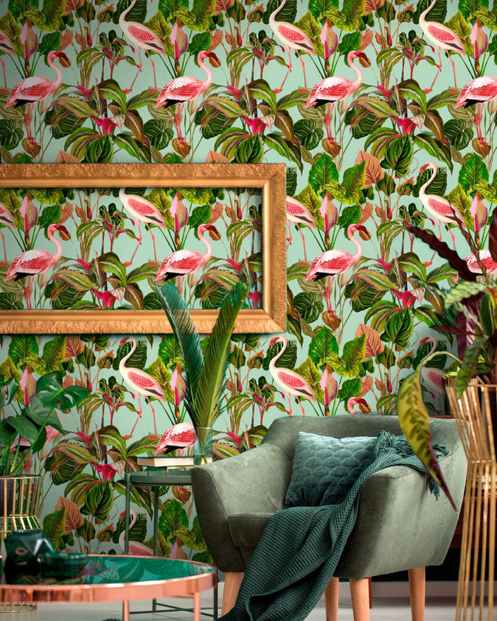 Beverly Hills Mint Wallpaper by Mind the Gap Designer Wallpaper THE WALLPAPER COLLECTABLES Satin Matte Made in Europe Paste the wall 3 rolls x 20.5 x 3.25 yards - Swanky Fabrics -