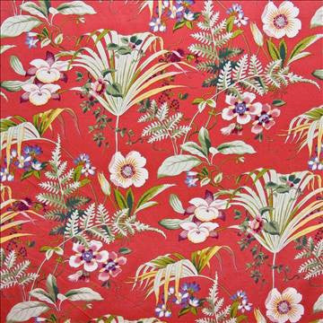 Paradise Palm Coral by Kasmir Fabric 1389 100% Cotton CHINA 10,000 Wyzenbeek Double Rubs H: 13 4/8 inches, V: 25 2/8 inches 54 - Fabric Carolina - Kasmir