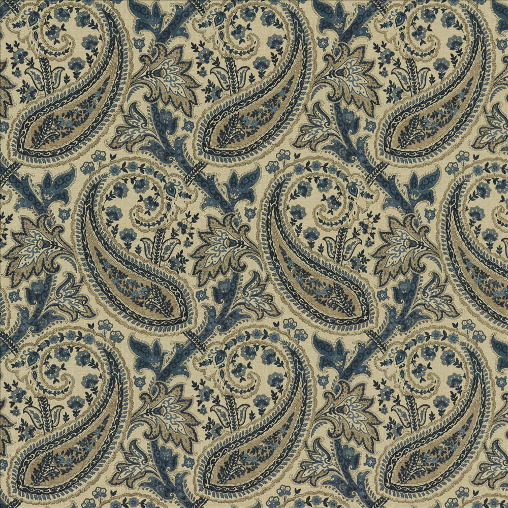 Parisi Paisley Ink by Kasmir Fabric 5154 55% Linen 45% Cotton CHINA 27,000 Wyzenbeek Double Rubs Horizontal: 13 4/8 inches and Vertical: 27 inches 53 - Fabric Carolina -