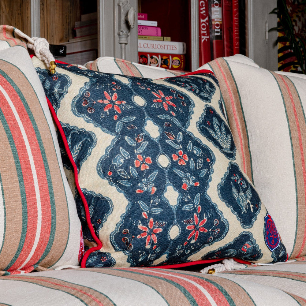 Mind The Gap Pillows PHOENICIA BATIK Cushion (LC40112) | LC40112 | SUNDANCE VILLA | 20 x 20 in | Indigo, Red, Taupe | Fabric Carolina | https://www.fabriccarolina.com/