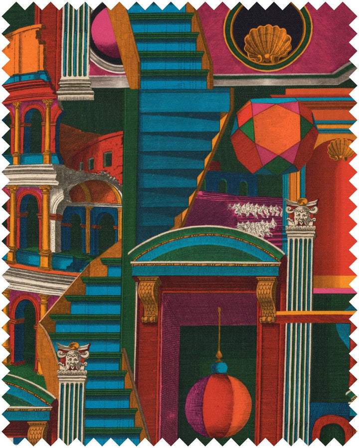 PIAZZA DEGLI ARLECCHINI Linen (FB00136) by Mind The Gap | FB00136 | LA DOLCE VITA | Blue, Fucsia, Green, Orange, Red, Turquoise, White, Yellow | Fabric Carolina | https://www.fabriccarolina.com/