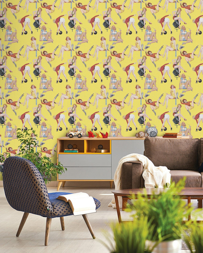 Pin-Up Girls Premium Wallpaper by Mind the Gap Designer Wallpaper WALLPAPER DESIGNER COLLECTION Non-woven Made in Europe Paste the wall 3 rolls x 20.5 x 3.25 yards - Swanky Fabrics -