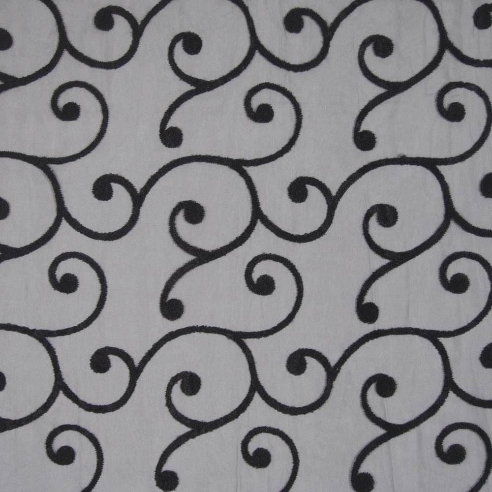 Poodle Scroll Black  by Kasmir Fabric See sample 100% Polyester
 CHINA Not Tested </p><p>Repeat: Horizontal: 10 inches and Vertical: 11 6/8 inches 30  - Fabric Carolina -