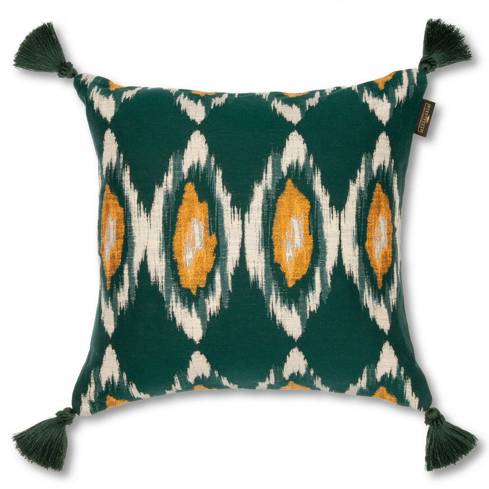PRADESH IKAT Cushion (LC40172) by Mind The Gap | LC40172 | WOODSTOCK '69 LIFESTYLE COLLECTION | 20 x 20 in | Green, Ivory, Orange | Fabric Carolina | https://www.fabriccarolina.com/