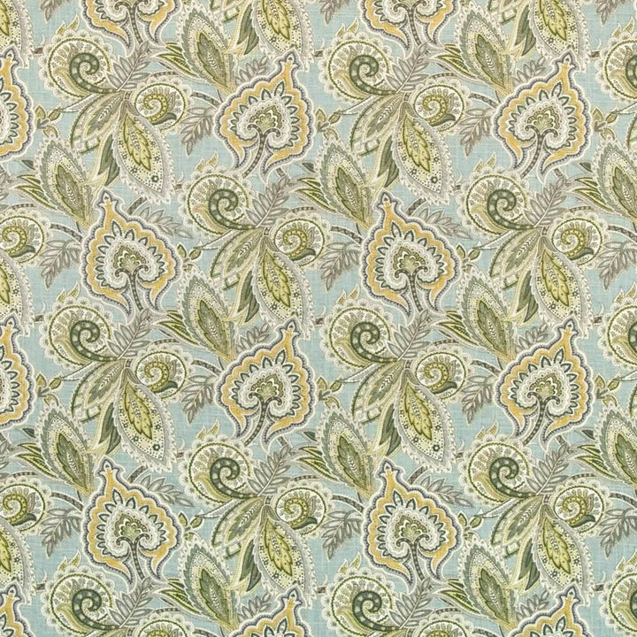 Punjab Paisley Glacier by Kasmir Fabric 1403 55% Linen
45% Rayon
 CHINA </p><p>Repeat: Horizontal: 13 4/8 inches and Vertical: 13 4/8 inches 54 - 55 - Fabric Carolina -