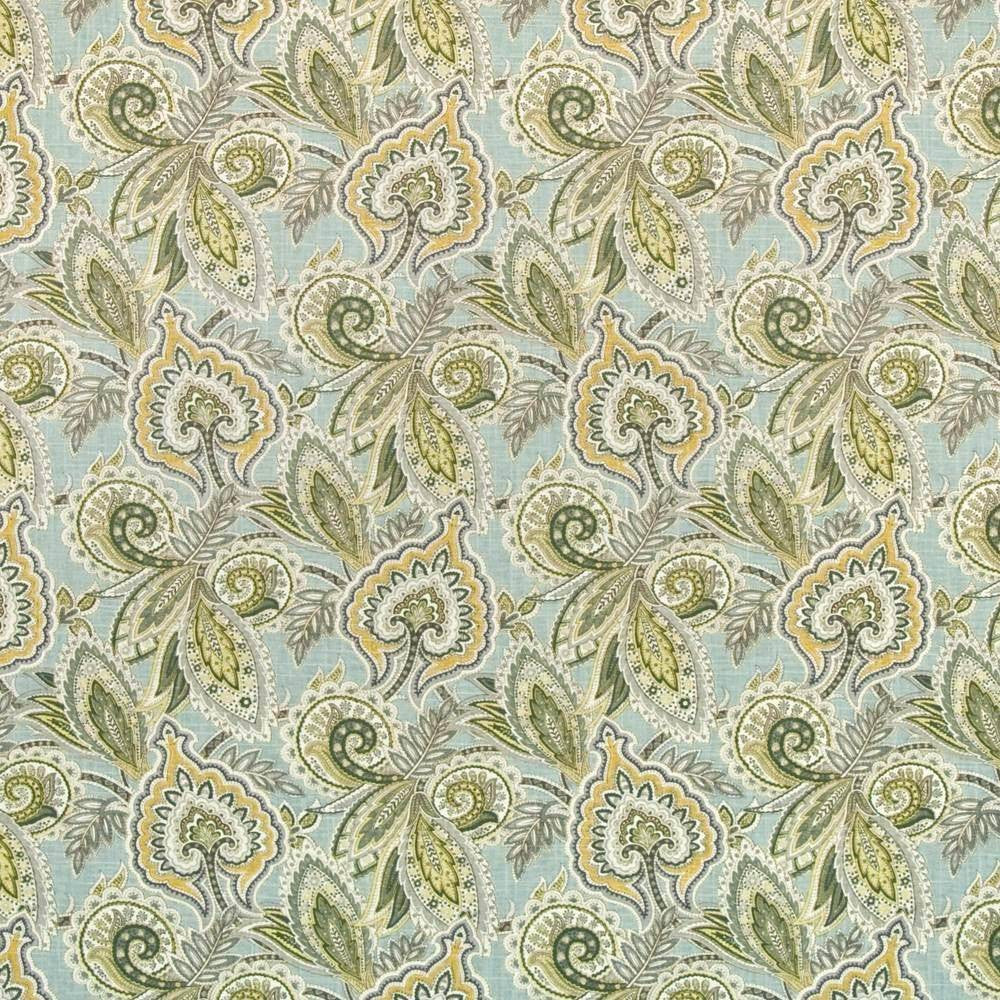 Punjab Paisley Glacier by Kasmir Fabric 1403 CHINA 12,000 Wyzenbeek Double Rubs H: 13 4/8 inches, V:13 4/8 inches 54 - 55 - Fabric Carolina - Kasmir