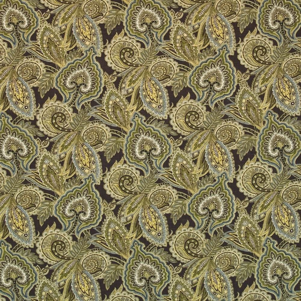 Punjab Paisley Tappenade by Kasmir Fabric 1403 55% Linen
45% Rayon
 CHINA 12,000 Wyzenbeek Double Rubs </p><p>Repeat: Horizontal: 13 4/8 inches and Vertical: 13 4/8 inches 54 - Fabric Carolina -
