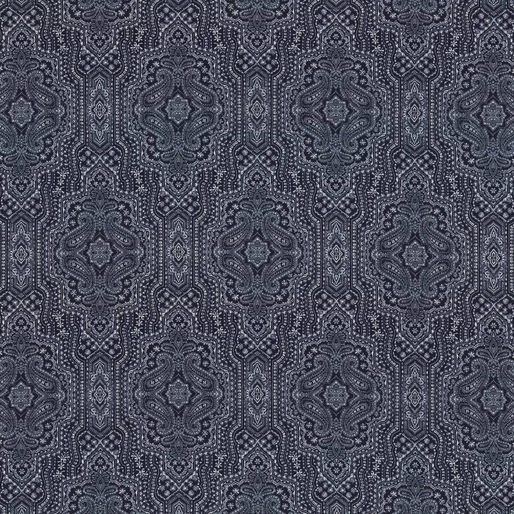 Purana Paisley Indigo by Kasmir Fabric 5115 USA 15,000 Wyzenbeek Double Rubs H: 13 4/8 inches, V:25 2/8 inches 54 - Fabric Carolina - Kasmir