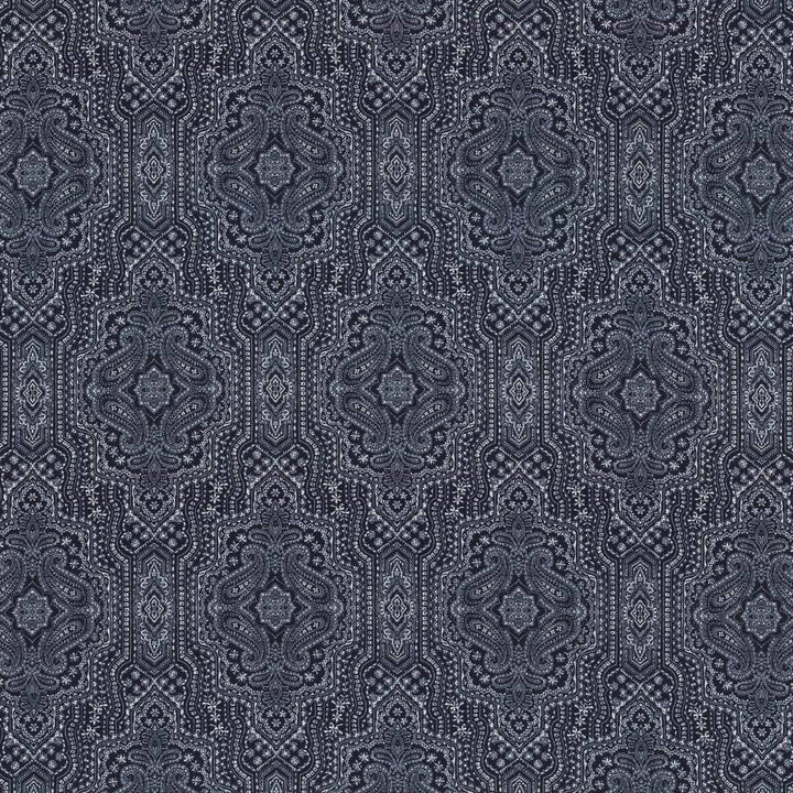 Purana Paisley Indigo by Kasmir Fabric 5115 USA 15,000 Wyzenbeek Double Rubs H: 13 4/8 inches, V:25 2/8 inches 54 - Fabric Carolina - Kasmir