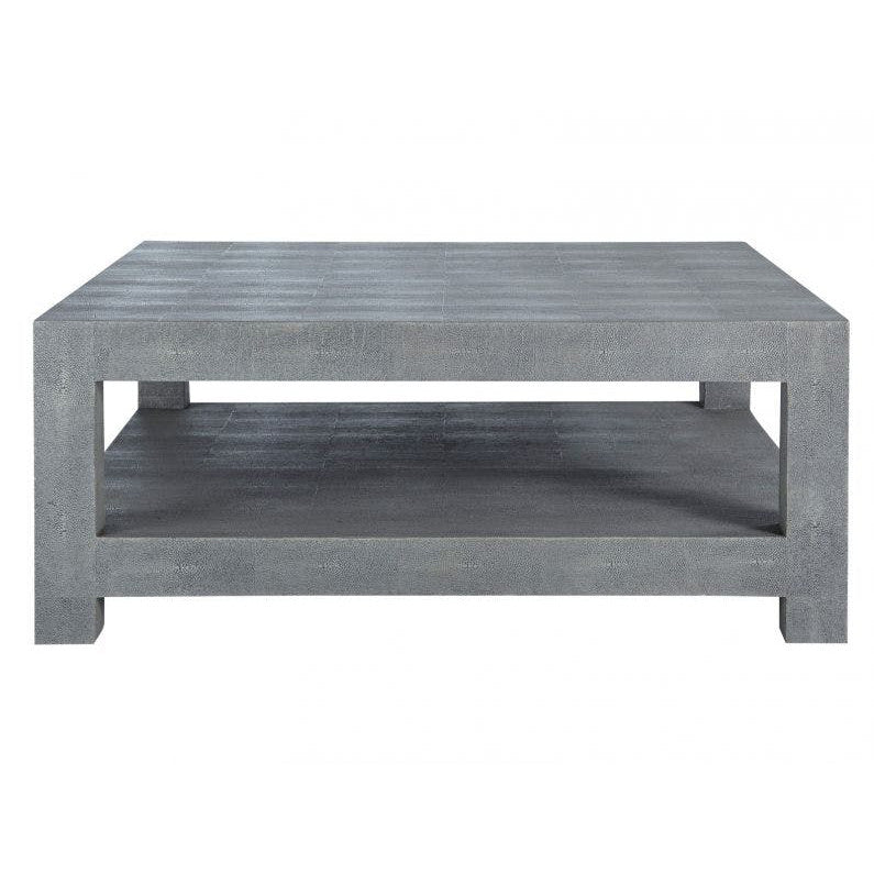 Ames Shagreen Coffee Table QR-10035.GREY GREEN.0 by CuratedKravet CuratedKravet Bi level square coffee table in faux shagreen. The matching square end table, QR-13448.GRAYGREEN.0, is also available at curatedkravet.com. Philippines Wipe with damp dry cloth. </p><p>Dimensions: Length 45, Height 18.25, Width 45 - Fabric Carolina -