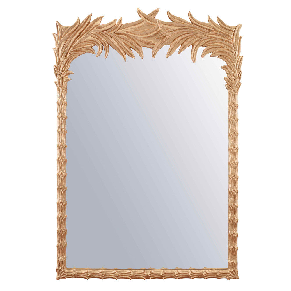 Santa Monica Mirror, Gold QR-17620.GOLD.0 by CuratedKravet CuratedKravet Part of the Jan Showers for Kravet collection. This feather-like mirror inspired by a Parisian antique is cast in resin and finished with gold leafing. United States </p><p>Dimensions: Length 38, Height 56, Width 2.25 - Fabric Carolina -