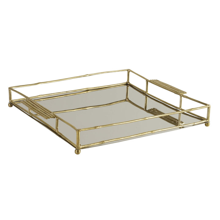 Leah Tray QR-18242.BRASS.0 by CuratedKravet CuratedKravet A handmade tray made of brass and stainless steel. The brass sides of the tray are casted to resemble bamboo. India DUST LIGHTLY. </p><p>Dimensions: Length 16.5, Height 2.5, Width 14 Stainless Steel - 80%, Brass - 20% - Fabric Carolina -