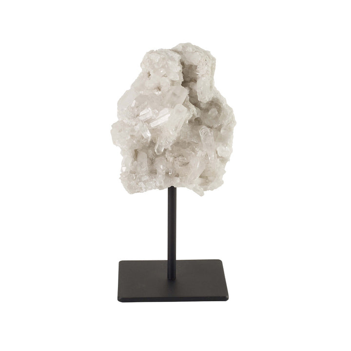 Lara Rock Crystal Sculpture QR-18382.CRYSTAL.0 by CuratedKravet CuratedKravet A natural crystal druze cluster sculpture mounted on a black iron stand. Due to the natural material, size, shape and color will vary. Brazil DUST LIGHTLY. </p><p>Dimensions: Length 4, Height 11, Width 4.75 Crystal Stone - 90%, Iron - 10% - Fabric Carolina -