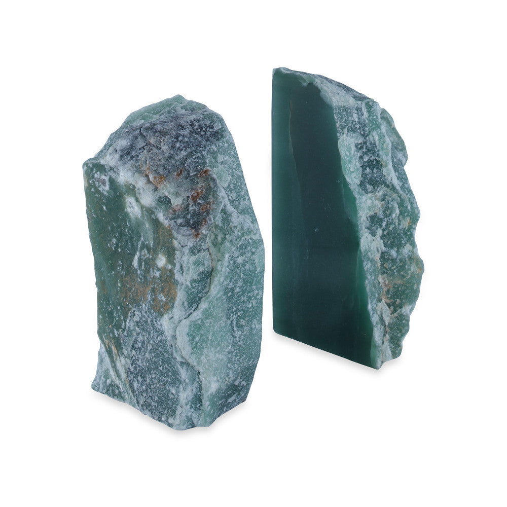 Matheus Green Quartz Bookends QR-18391.GREEN.0 by CuratedKravet CuratedKravet A pair of natural green quartz bookends. Due to the natural material, size, shape and color will vary. The bookends range in sizes from: 4.75"-6.75"L x 1.5"-2.75"W x 4"-6"H. Brazil DUST LIGHTLY. </p><p>Dimensions: Length , Height , Width Quartz - 100% - Fabric Carolina -