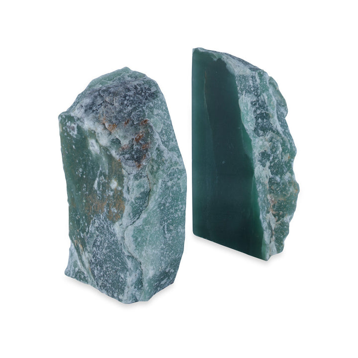 Matheus Green Quartz Bookends QR-18391.GREEN.0 by CuratedKravet CuratedKravet A pair of natural green quartz bookends. Due to the natural material, size, shape and color will vary. The bookends range in sizes from: 4.75"-6.75"L x 1.5"-2.75"W x 4"-6"H. Brazil DUST LIGHTLY. </p><p>Dimensions: Length , Height , Width Quartz - 100% - Fabric Carolina -