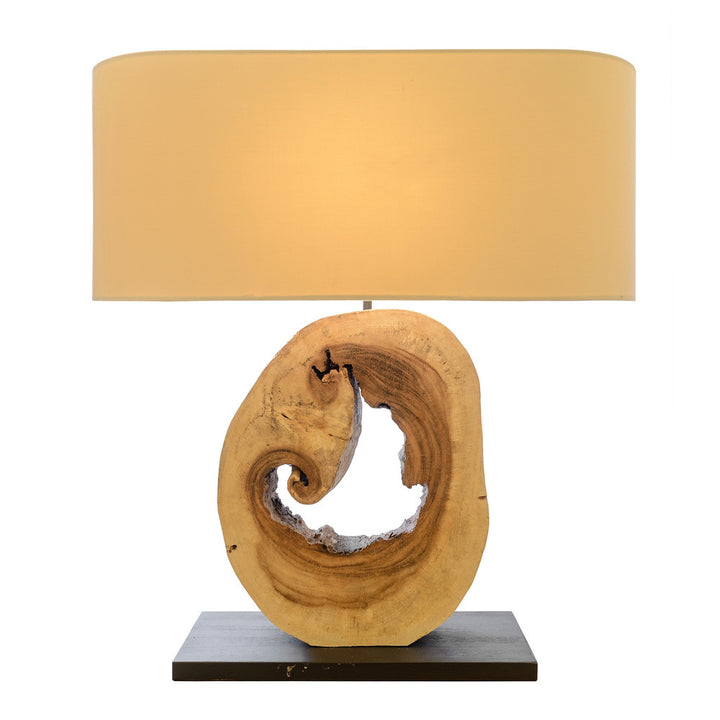 Kerr Table Lamp, Small QR-18710.NATURAL.0 by CuratedKravet CuratedKravet A natural wood slice table lamp mounted on a black base, topped with a light cream linen shade. Due to the use of natural materials, variation in size and shape is to be expected. Thailand DUST LIGHTLY WITH A SOFT, DRY CLOTH. </p><p>Dimensions: Length 21.5, Height 24.25, Width 8 Wood - 70%, Linen - 20%, Metal - 10% - Fabric Carolina -