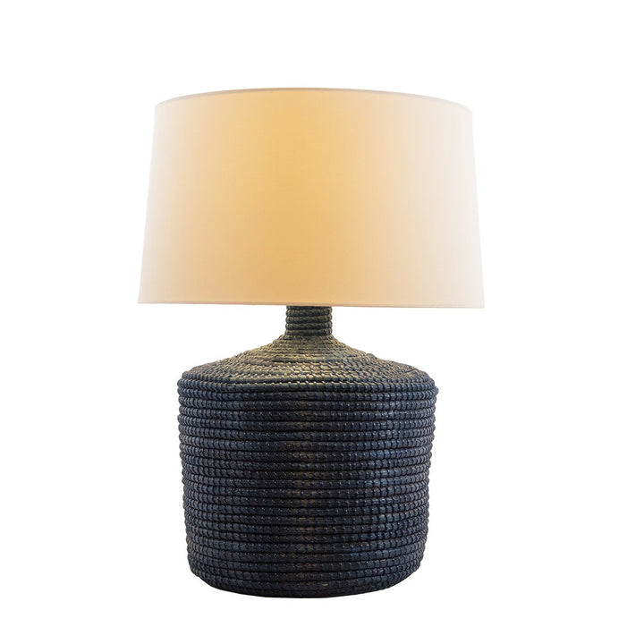 Cassone Table Lamp QR-18748.INDIGOWHT.0 by CuratedKravet CuratedKravet An indigo seagrass table lamp, topped with a white cotton shade. Due to the natural material, variation in color is to be expected. Thailand DUST LIGHTLY WITH A SOFT, DRY CLOTH. </p><p>Dimensions: Length 17.75, Height 25.25, Width 17.75 Grass - 80%, Cotton - 20% - Fabric Carolina -