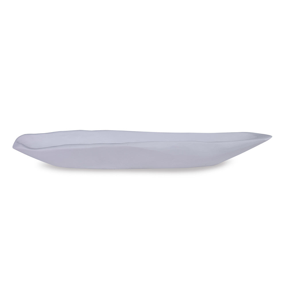 Jada Bowl QR-18763.WHITE.0 by CuratedKravet CuratedKravet A white oblong bowl made of resin. Cast from a one of a kind wooden bowl sourced from Asia. The natural imperfections of the bowl are captured in this resin version, adding character and texture. United States DUST LIGHTLY. </p><p>Dimensions: Length 26.5, Height 2.75, Width 6.25 Poly Resin - 100% - Fabric Carolina -