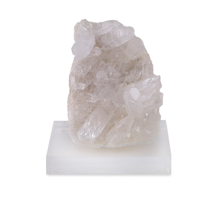 Lagoas Sculpture QR-18764.WHITECLR.0 by CuratedKravet CuratedKravet A white crystal cluster mounted on a clear acrylic base. Due to the natural material, variation in size, shape, and color is to be expected. Brazil DUST LIGHTLY WITH A SOFT, DRY CLOTH. FRAGILE PRODUCT, HANDLE WITH CARE. </p><p>Dimensions: Length 3.25, Height 4.75, Width 3.5 Crystal Stone - 60%, Acrylic - 40% - Fabric Carolina -