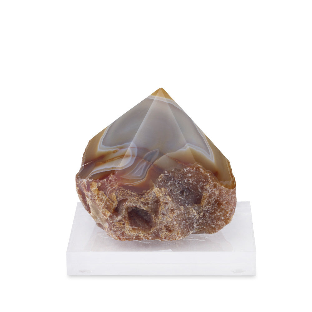 Limeira Sculpture QR-18767.NATGOLD.0 by CuratedKravet CuratedKravet A natural agate point mounted on a clear acrylic base. Due to the natural material, variation in size, shape, and color is to be expected. Brazil DUST LIGHTLY WITH A SOFT, DRY CLOTH. FRAGILE PRODUCT, HANDLE WITH CARE. </p><p>Dimensions: Length 3.25, Height 4, Width 3.5 Stone - 60%, Acrylic - 40% - Fabric Carolina -