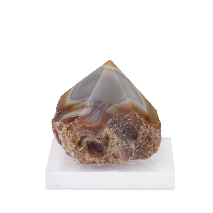 Limeira Sculpture QR-18767.NATGOLD.0 by CuratedKravet CuratedKravet A natural agate point mounted on a clear acrylic base. Due to the natural material, variation in size, shape, and color is to be expected. Brazil DUST LIGHTLY WITH A SOFT, DRY CLOTH. FRAGILE PRODUCT, HANDLE WITH CARE. </p><p>Dimensions: Length 3.25, Height 4, Width 3.5 Stone - 60%, Acrylic - 40% - Fabric Carolina -