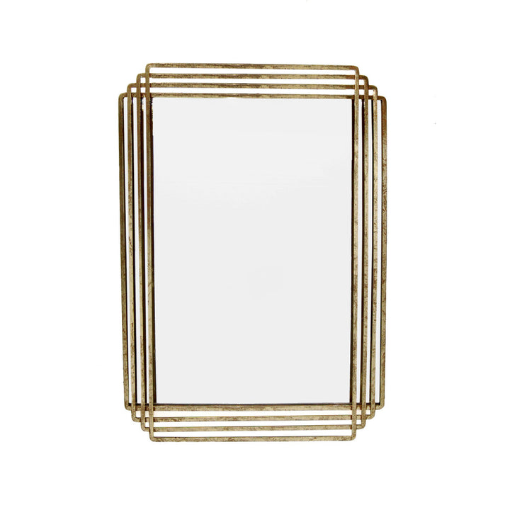 Parallel Mirror QR-18791.GOLDLEAF.0 by CuratedKravet CuratedKravet The Parallel mirror embodies both modern and traditional with a streamlined frame that is gold powdercoated and with a handworked gold leafed finish. There will be slight variation as the finish is done by hand. Hanging hardware cliet. India Wipe with clean dry cloth. </p><p>Dimensions: Length 29.75, Height 40, Width 1 Iron - 80%, Glass - 10%, Mdf - 10% - Fabric Carolina -