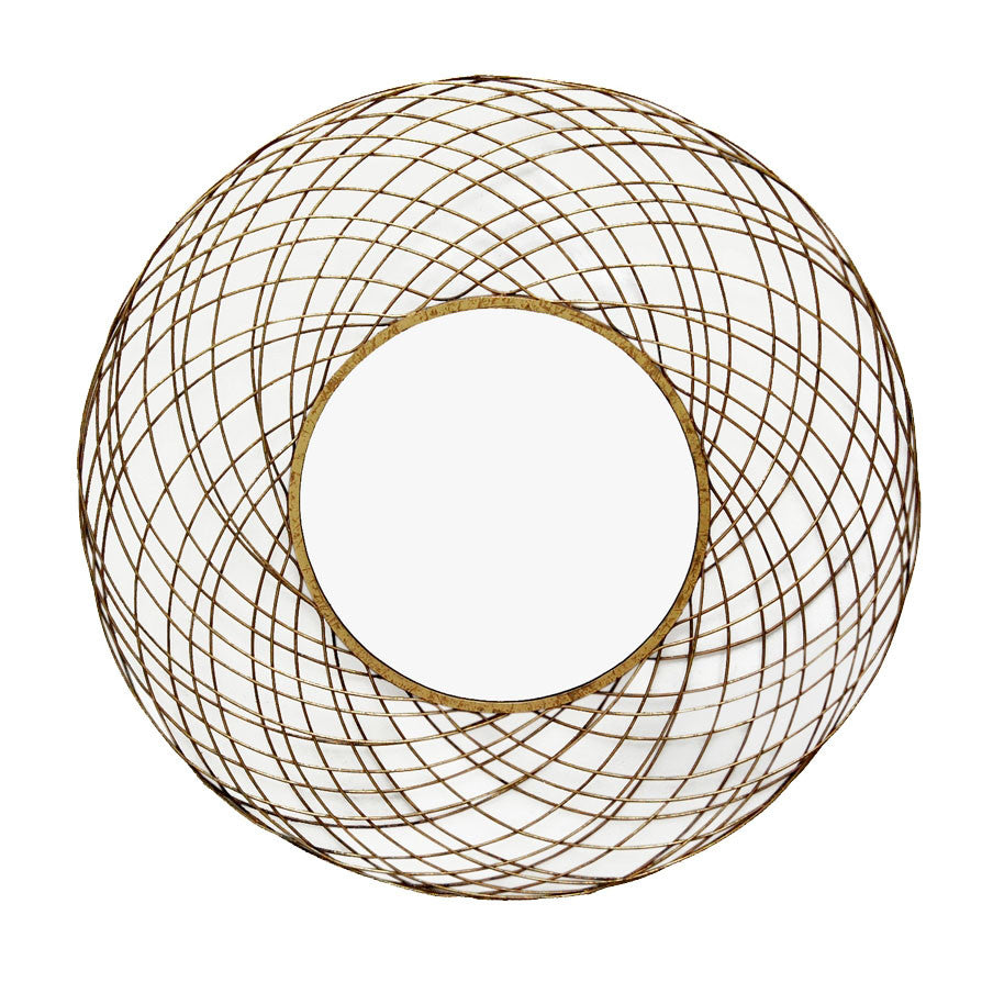 Yarnel Mirror QR-18799.GOLDLEAF.0 by CuratedKravet CuratedKravet Round mirror with gold wires woven into an airy nest design. The frame is gold powder coated with hand applied antique style gold leafing. Keyhole hanging hardware. India Wipe with clean dry cloth. </p><p>Dimensions: Length 36, Height 36, Width 1 Iron - 80%, Glass - 10%, Mdf - 10% - Fabric Carolina -