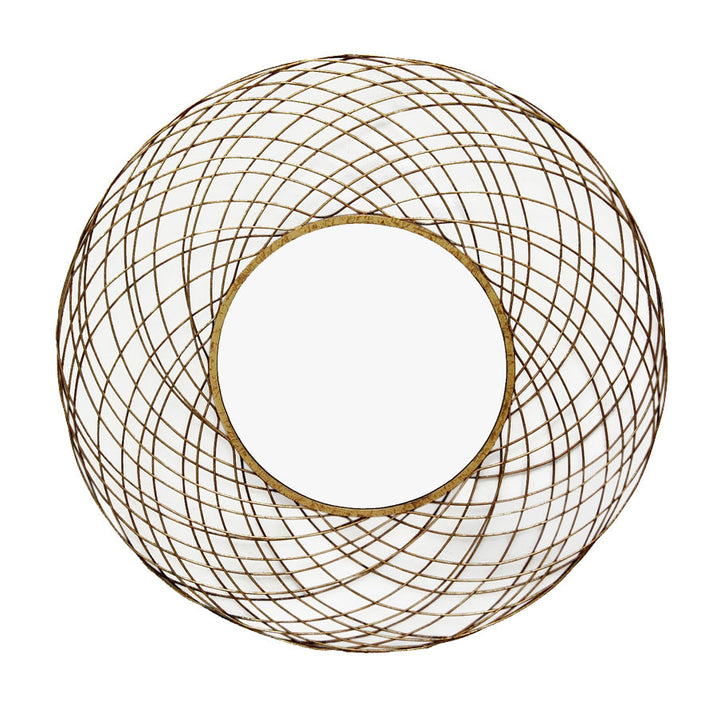 Yarnel Mirror QR-18799.GOLDLEAF.0 by CuratedKravet CuratedKravet Round mirror with gold wires woven into an airy nest design. The frame is gold powder coated with hand applied antique style gold leafing. Keyhole hanging hardware. India Wipe with clean dry cloth. </p><p>Dimensions: Length 36, Height 36, Width 1 Iron - 80%, Glass - 10%, Mdf - 10% - Fabric Carolina -