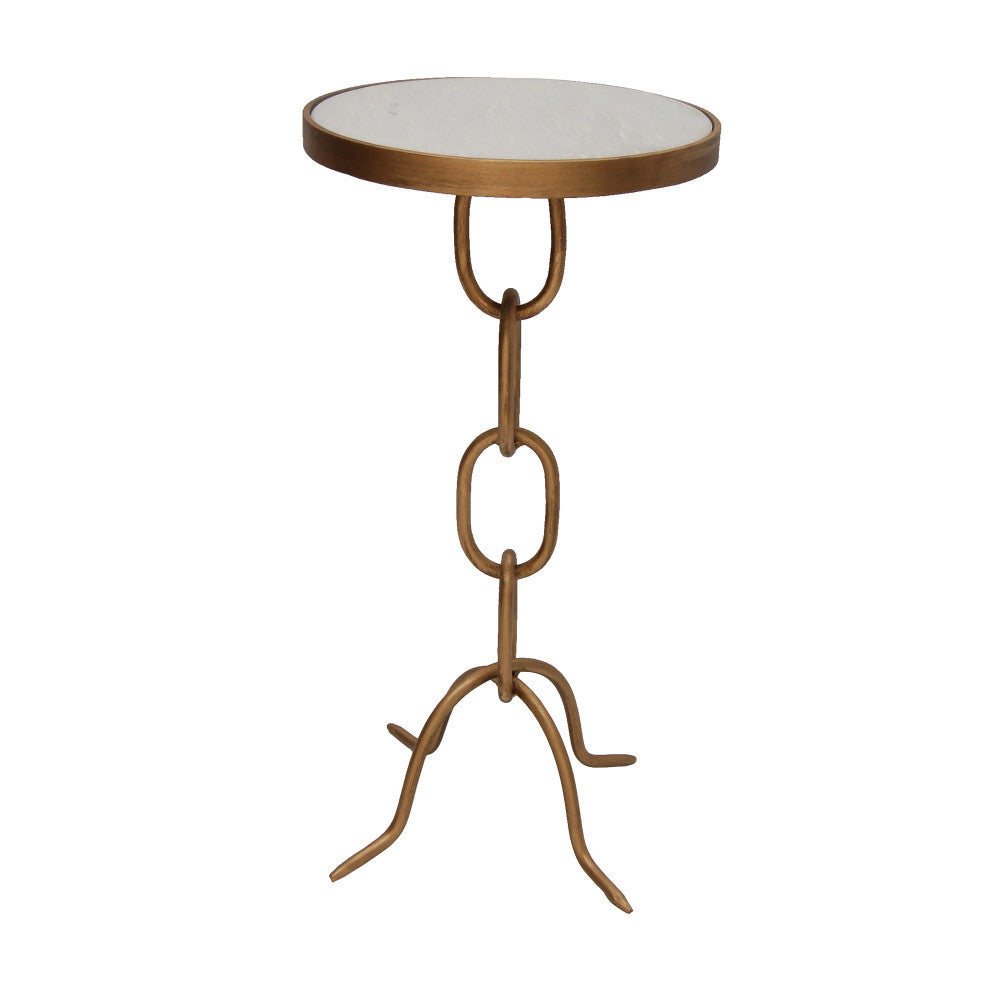 Mcgill Accent Table QR-18801.GOLD.0 by CuratedKravet CuratedKravet An iron and white marble side table featuring a chain link table base in a gold powder coated finish. India DUST WITH A SOFT, DRY CLOTH. </p><p>Dimensions: Length 14.5, Height 24.25, Width 13.5 - Fabric Carolina -