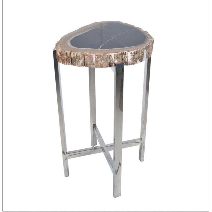 Chandler Table, Small QR-18861.NATURAL.0 by CuratedKravet CuratedKravet A petrified wood and stainless steel side table. Due to the natural material, variation in size, shape, and color of the petrified wood table top is to be expected. Indonesia DUST LIGHTLY. </p><p>Dimensions: Length 17.75, Height 17.75, Width 17.75 - Fabric Carolina -