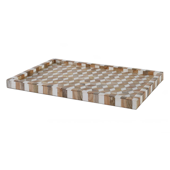 Earle Tray, Large QR-18912.NATMULTI.0 by CuratedKravet CuratedKravet A large wood and resin decorative tray featuring a playful geometric pattern. India DUST LIGHTLY WITH A DRY CLOTH. </p><p>Dimensions: Length 18, Height 1, Width 12 Mdf - 90%, Poly Resin - 10% - Fabric Carolina -