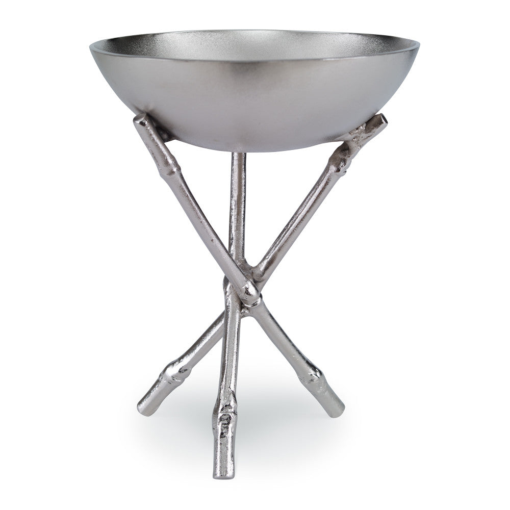 Track Bowl QR-19035.NICKEL.0 by CuratedKravet CuratedKravet An aluminum bowl detailed with a stand made of aluminum case bamboo reeds. The nickel bowl features a shiny interior and a matte exterior. India DUST LIGHTLY. </p><p>Dimensions: Length 6, Height 8, Width 6 Metal - 100% - Fabric Carolina -