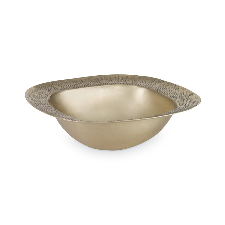 Tinker Bowl QR-19041.BRASS.0 by CuratedKravet CuratedKravet A brass hammered dot rim bowl detailed with a pairing of matte and shiny finishes. India DUST LIGHTLY. </p><p>Dimensions: Length 6.5, Height 2.5, Width 6.5 Brass - 100% - Fabric Carolina -