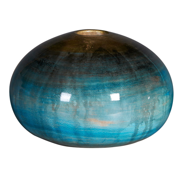 Cassidy Vase, Medium Sapphire QR-19064.SAPPHIRE.0 by CuratedKravet CuratedKravet A Paulownia wood bud vase featuring a handpainted sapphire gradient, accented with a gold ring around the vase opening. China DUST LIGHTLY. </p><p>Dimensions: Length 7.5, Height 4.75, Width 7.5 Wood - 100% - Fabric Carolina -