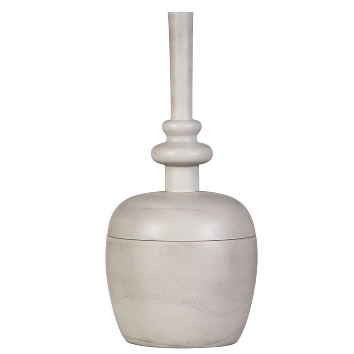 Finial Box, Large QR-19069.WINTERWHT.0 by CuratedKravet CuratedKravet A decorative Paulownia wood box featuring a long neck finial top and a gray washed lacquered finish. China DUST LIGHTLY. </p><p>Dimensions: Length 12.5, Height 26, Width 12.5 Wood - 100% - Fabric Carolina -