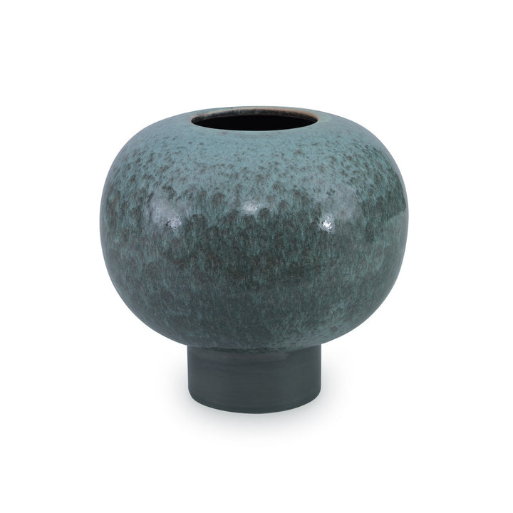 Gandra Vase QR-19123.GRAYGRN.0 by CuratedKravet CuratedKravet An earthenware ball vase featuring a reactive green glaze. Due to the nature of the glaze, each vase is to be considered unique. Portugal DUST LIGHTLY. </p><p>Dimensions: Length 7.5, Height 6.75, Width 7.5 Ceramic - 100% - Fabric Carolina -