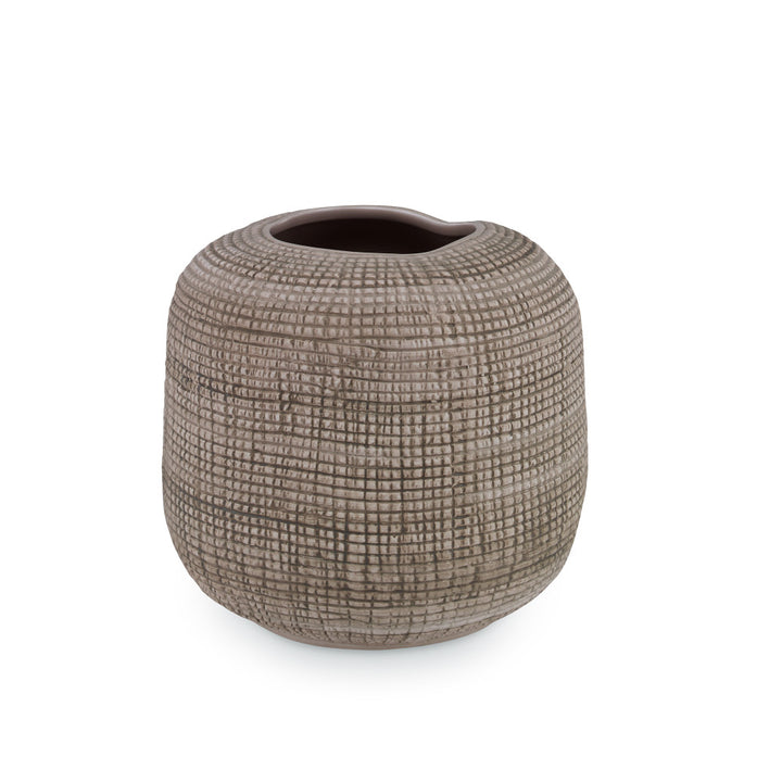 Barcelos Vase, Small QR-19149.NATURAL.0 by CuratedKravet CuratedKravet A small textured earthenware vase featuring a natural glaze. Due to the nature of the glaze, each vase is to be considered unique. Portugal DUST LIGHTLY. </p><p>Dimensions: Length 6.75, Height 6, Width 6.75 Ceramic - 100% - Fabric Carolina -