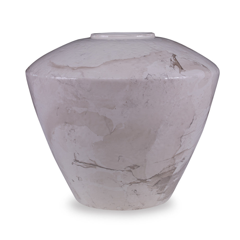 Moshier Vase QR-19164.PALLADIUM.0 by CuratedKravet CuratedKravet A wide, round ceramic pot with slight pitting for an aged appearance, features a unique glaze process that leaves this vessel in a marbled, gray and silvery veined like appearance. Each piece is one of a kind. Made in the USA. This item is decorative and not meant to hold water or food. United States DUST LIGHTLY WITH A DRY OR SLIGHTLY DAMP LINT-FREE CLOTH. </p><p>Dimensions: Length 14, Height 12, Width 14 Ceramic - 100% - Fabric Carolina -