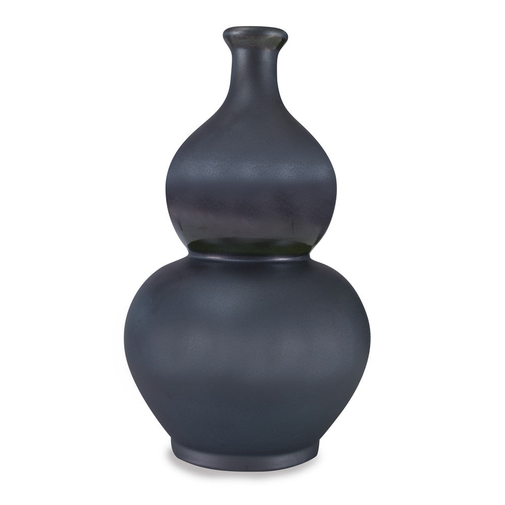 Dewart Vase QR-19172.GRAPHITE.0 by CuratedKravet CuratedKravet A curvy, double gourd ceramic vase featuring aa dark gray crystalline glazed finish. Each piece is one of a kind. Made in the USA. This item is decorative and not meant to hold water or food. United States DUST LIGHTLY WITH A DRY OR SLIGHTLY DAMP LINT-FREE CLOTH. </p><p>Dimensions: Length 12, Height 21, Width 12 Ceramic - 100% - Fabric Carolina -