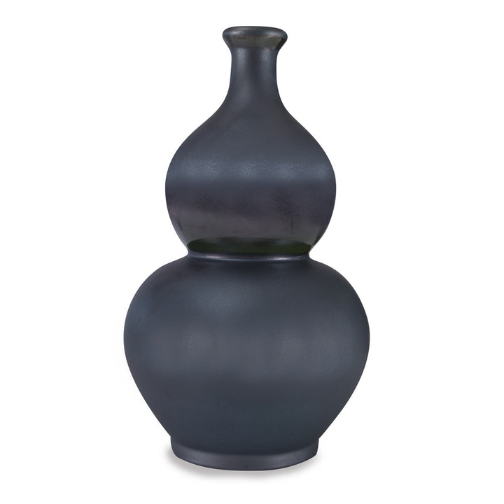 Dewart Vase QR-19172.GRAPHITE.0 by CuratedKravet CuratedKravet A curvy, double gourd ceramic vase featuring aa dark gray crystalline glazed finish. Each piece is one of a kind. Made in the USA. This item is decorative and not meant to hold water or food. United States DUST LIGHTLY WITH A DRY OR SLIGHTLY DAMP LINT-FREE CLOTH. </p><p>Dimensions: Length 12, Height 21, Width 12 Ceramic - 100% - Fabric Carolina -