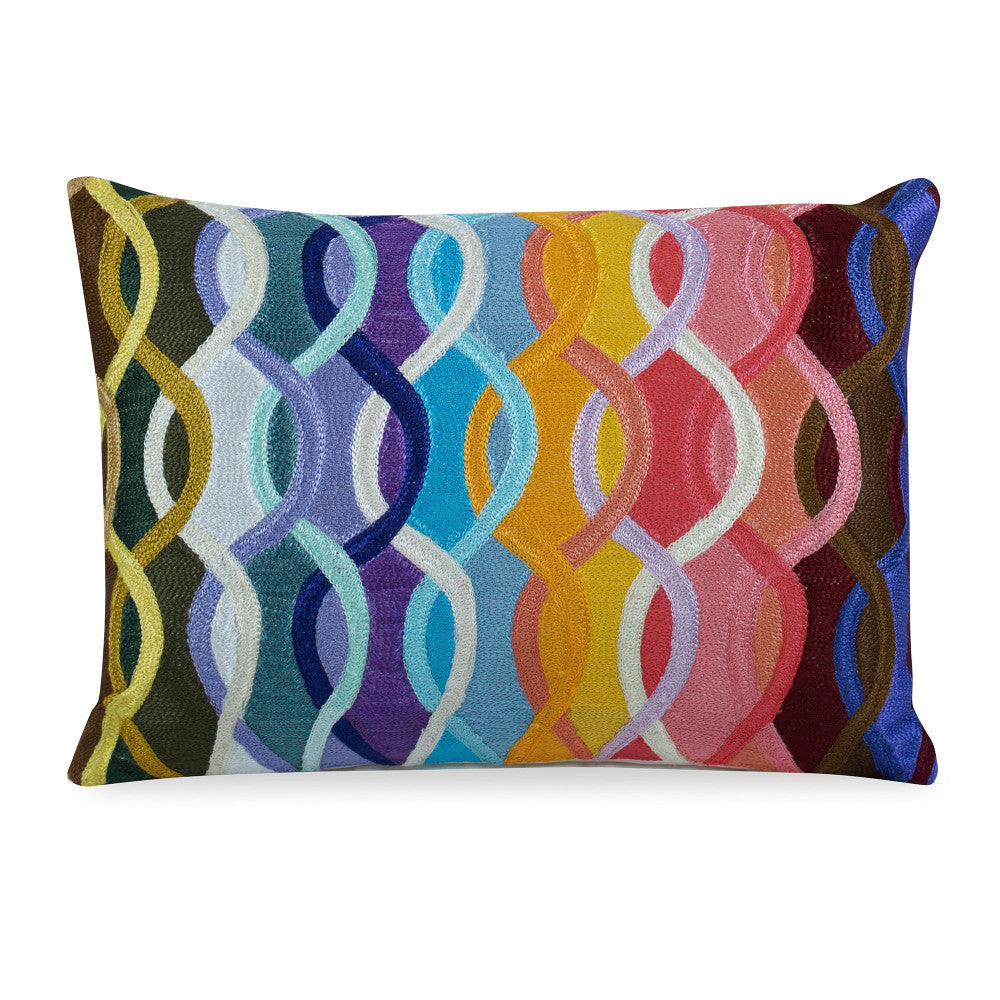 Armand Pillow QR-19250.MULTI.0 by CuratedKravet CuratedKravet Measures 14"H x 20"L. A hand embroidered decorative accent pillow featuring a bright and colorful wave pattern. Finished with a knife edge. Backed with an off white cotton fabric. Includes a feather insert. India DRY CLEAN ONLY. </p><p>Dimensions: Length 20, Height 14, Width Cotton - 100% - Fabric Carolina -