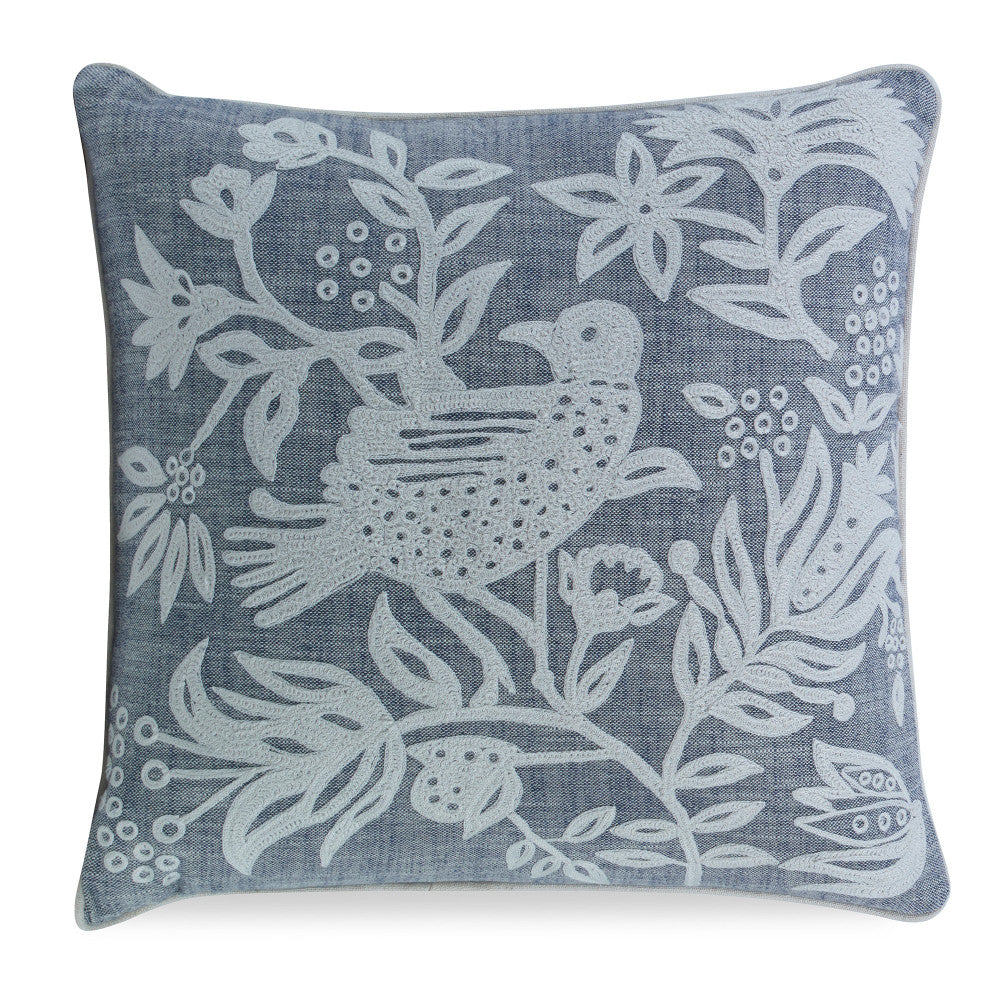 Franklin Pillow QR-19251.OFFWHTGRAY.0 by CuratedKravet CuratedKravet Measures 20"H x 20"L. A hand embroidered decorative accent pillow featuring a whimsical bird motif. Finished with a knife edge. Includes a feather insert. India DRY CLEAN ONLY. </p><p>Dimensions: Length 20, Height 20, Width Cotton - 100% - Fabric Carolina -