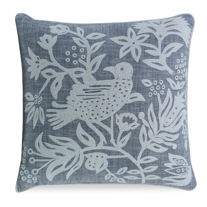 Franklin Pillow QR-19251.OFFWHTGRAY.0 by CuratedKravet CuratedKravet Measures 20"H x 20"L. A hand embroidered decorative accent pillow featuring a whimsical bird motif. Finished with a knife edge. Includes a feather insert. India DRY CLEAN ONLY. </p><p>Dimensions: Length 20, Height 20, Width Cotton - 100% - Fabric Carolina -
