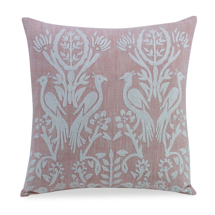 Dampier Pillow QR-19252.ORNGWHT.0 by CuratedKravet CuratedKravet Measures 20"H x 20"L. A hand embroidered decorative accent pillow featuring a whimsical peacock motif. Finished with a knife edge. Includes a feather insert. India DRY CLEAN ONLY. </p><p>Dimensions: Length 20, Height 20, Width Cotton - 100% - Fabric Carolina -