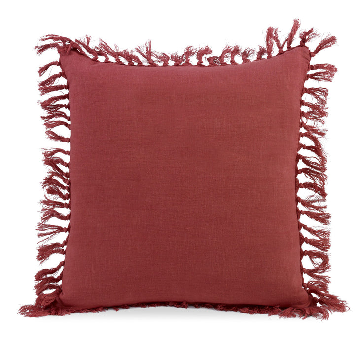 Zoysia Pillow QR-19255.BLUSH.0 by CuratedKravet CuratedKravet Measures 20"H x 20"L. A decorative accent pillow made of stonewashed linen with self fringe and knots. Includes a feather insert. India DRY CLEAN ONLY. </p><p>Dimensions: Length 20, Height 20, Width Linen - 100% - Fabric Carolina -