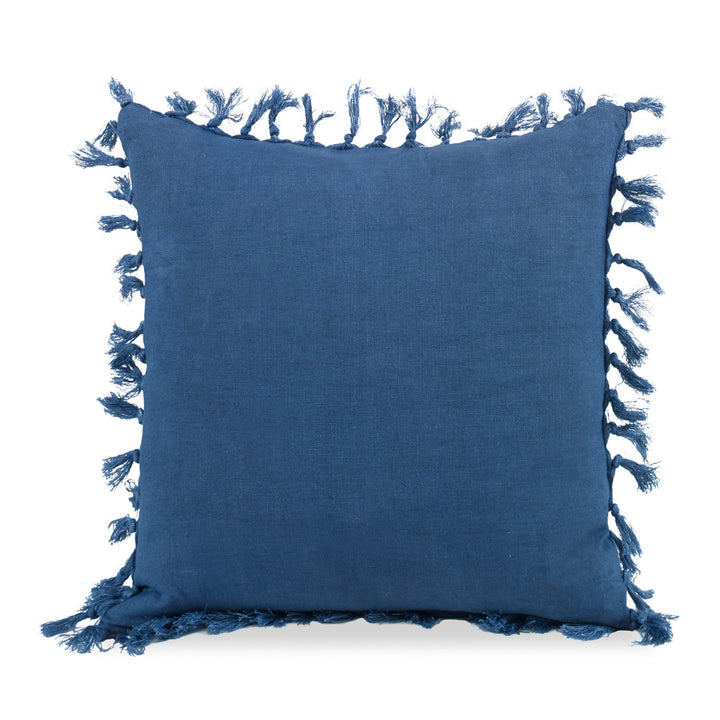 Zoysia Pillow QR-19255.NAVY.0 by CuratedKravet CuratedKravet Measures 20"H x 20"L. A decorative accent pillow made of stonewashed linen with self fringe and knots. Includes a feather insert. India DRY CLEAN ONLY. </p><p>Dimensions: Length 20, Height 20, Width Linen - 100% - Fabric Carolina -