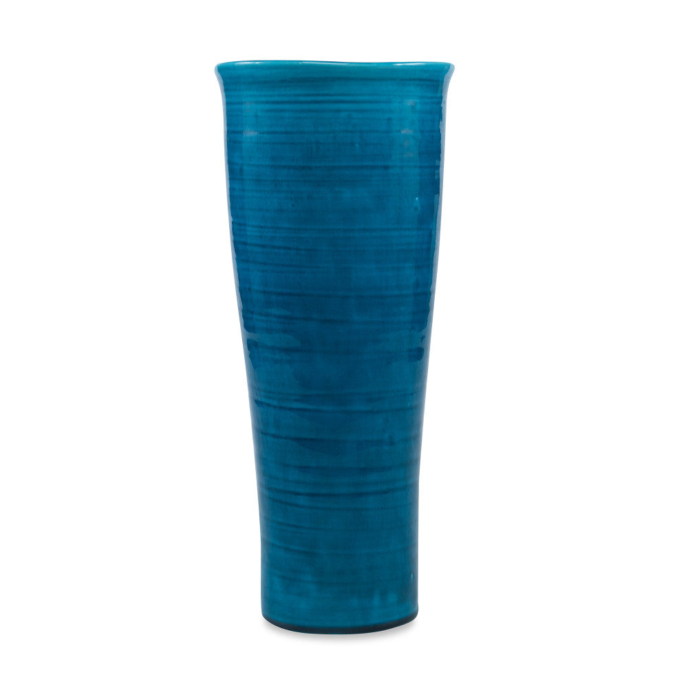 Jonathan Vase QR-19336.REACTBLU.0 by CuratedKravet CuratedKravet A decorative earthenware vase with a reactive blue crackled glaze. Each vase is handmade and unique. This vase is not watertight. Portugal DUST LIGHTLY. </p><p>Dimensions: Length 7, Height 15.75, Width 7 Ceramic - 100% - Fabric Carolina -
